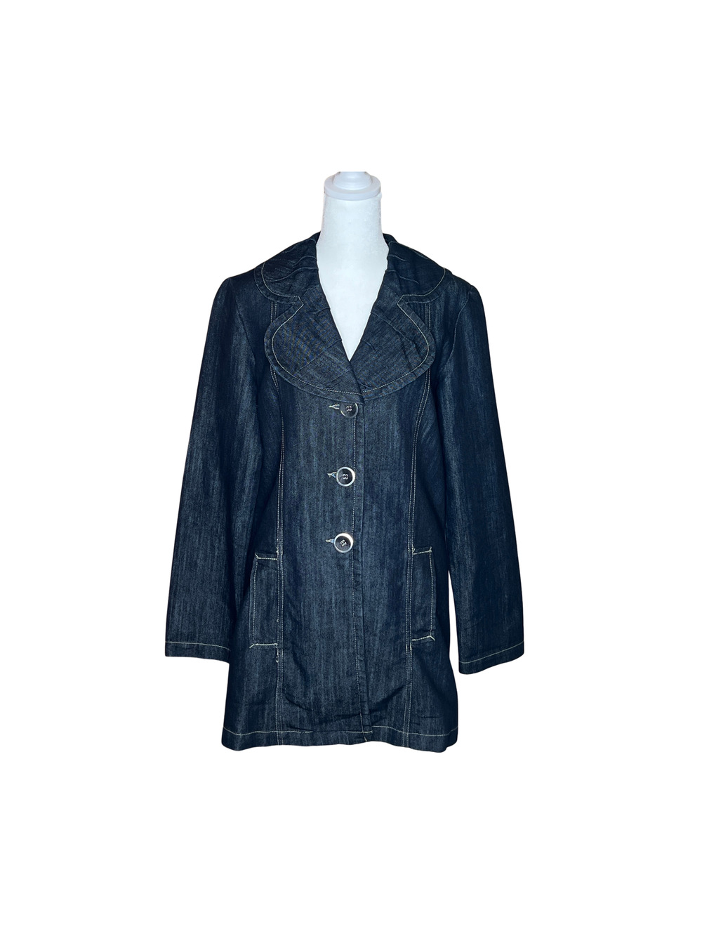 Vintage Y2K Baccini Denim Jacket Ruffle Collar Baddie Grunge Classic Timeless